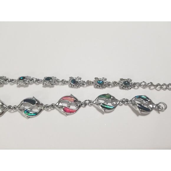2- 7" silvertone bracelets dolfins and sea turtles this one has a 2" ext. b12* - Picture 3 of 16